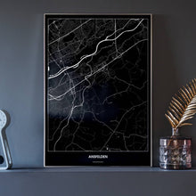 Lade das Bild in den Galerie-Viewer, Ansfelden Dark Poster - Minimal - Vorschau neben Dekoartikeln vor dunkelgrauer Wand