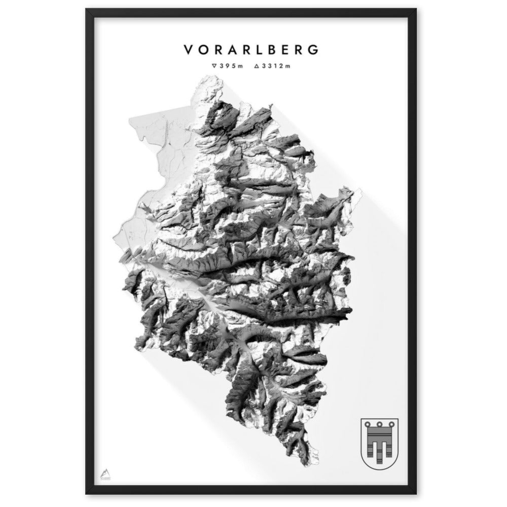 Vorarlberg 3D-Relief Schwarz-Weiß Kunstdruck Detailansicht