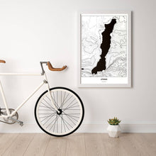 Lade das Bild in den Galerie-Viewer, Attersee Light Poster - Minimal - Vorschau in einem hellen Zimmer mit Fahrrad an Wand angelehnt
