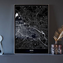 Lade das Bild in den Galerie-Viewer, Berlin Dark Poster - Minimal - Vorschau neben Dekoartikeln vor dunkelgrauer Wand