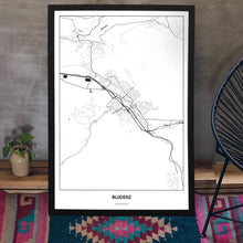 Lade das Bild in den Galerie-Viewer, Bludenz Light Poster - Minimal - Vorschau aufgestellt auf Boden an grauer Wand angelehnt