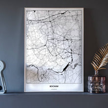 Lade das Bild in den Galerie-Viewer, Bochum Light Poster - Minimal - Vorschau neben Dekoartikeln vor dunkelgrauer Wand