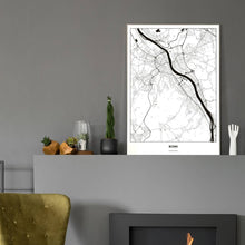 Lade das Bild in den Galerie-Viewer, Bonn Light Poster - Minimal - Vorschau in einem eleganten Zimmer mit Kamin und grauer Wandfarbe