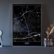 Lade das Bild in den Galerie-Viewer, Bottrop Dark Poster - Minimal - Vorschau neben Dekoartikeln vor dunkelgrauer Wand