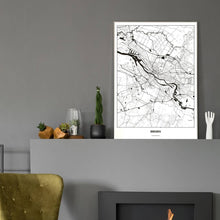 Lade das Bild in den Galerie-Viewer, Bremen Light Poster - Minimal - Vorschau in einem eleganten Zimmer mit Kamin und grauer Wandfarbe