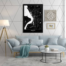 Lade das Bild in den Galerie-Viewer, Bremerhaven Dark Poster - Minimal - Vorschau in einem hell eingerichtetem Wohnzimmer