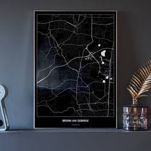 Lade das Bild in den Galerie-Viewer, Brunn am Gebirge Dark Poster - Minimal - Vorschau neben Dekoartikeln vor dunkelgrauer Wand