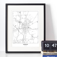 Lade das Bild in den Galerie-Viewer, Darmstadt Light Poster - Minimal - Vorschau vor weißer Wand zusammen mit Dekoartikeln