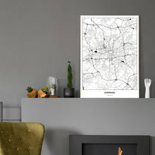 Lade das Bild in den Galerie-Viewer, Dortmund Light Poster - Minimal - Vorschau in einem eleganten Zimmer mit Kamin und grauer Wandfarbe