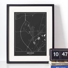 Lade das Bild in den Galerie-Viewer, Ebreichsdorf Dark Poster - Minimal - Vorschau vor weißer Wand zusammen mit Dekoartikeln