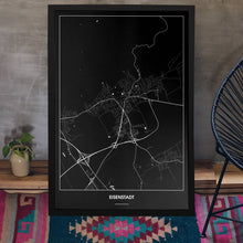 Lade das Bild in den Galerie-Viewer, Eisenstadt Dark Poster - Minimal - Vorschau aufgestellt auf Boden an grauer Wand angelehnt