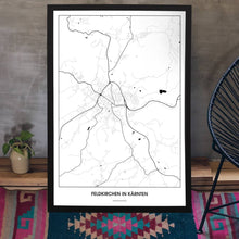 Lade das Bild in den Galerie-Viewer, Feldkirchen in Kärnten Light Poster - Minimal - Vorschau aufgestellt auf Boden an grauer Wand angelehnt