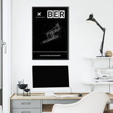 Lade das Bild in den Galerie-Viewer, Flughafen Berlin Brandenburg (BER / EDDB) Dark Poster - Minimal - Vorschau über Schreibtisch vor einer weißen Wand
