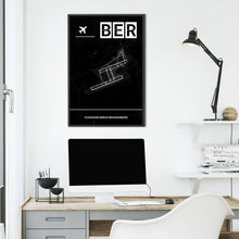 Lade das Bild in den Galerie-Viewer, Flughafen Berlin Brandenburg (BER / EDDB) Dark Poster - Minimal - Vorschau über Schreibtisch vor einer weißen Wand