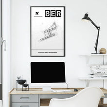 Lade das Bild in den Galerie-Viewer, Flughafen Berlin Brandenburg (BER / EDDB) Light Poster - Minimal - Vorschau über Schreibtisch vor einer weißen Wand
