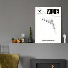Lade das Bild in den Galerie-Viewer, Flughafen Wien-Schwechat (VIE / LOWW) Light Poster - Minimal - Vorschau in einem eleganten Zimmer mit Kamin und grauer Wandfarbe