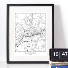 Lade das Bild in den Galerie-Viewer, Frankfurt am Main Light Poster - Minimal - Vorschau vor weißer Wand zusammen mit Dekoartikeln