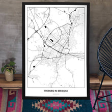 Lade das Bild in den Galerie-Viewer, Freiburg im Breisgau Light Poster - Minimal - Vorschau aufgestellt auf Boden an grauer Wand angelehnt