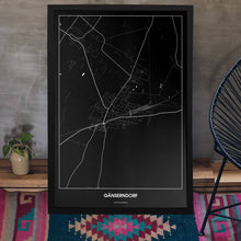 Lade das Bild in den Galerie-Viewer, GĂ€nserndorf Dark Poster - Minimal - Vorschau aufgestellt auf Boden an grauer Wand angelehnt