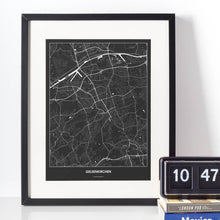 Lade das Bild in den Galerie-Viewer, Gelsenkirchen Dark Poster - Minimal - Vorschau vor weißer Wand zusammen mit Dekoartikeln