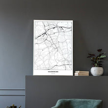 Lade das Bild in den Galerie-Viewer, Gelsenkirchen Light Poster - Minimal - Vorschau in einem eleganten Zimmer mit Sessel und grauer Wand