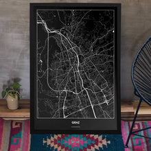 Lade das Bild in den Galerie-Viewer, Graz Dark Poster - Minimal - Vorschau aufgestellt auf Boden an grauer Wand angelehnt