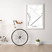Lade das Bild in den Galerie-Viewer, Groß-Enzersdorf Light Poster - Minimal - Vorschau in einem hellen Zimmer mit Fahrrad an Wand angelehnt