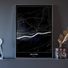 Lade das Bild in den Galerie-Viewer, Hall in Tirol Dark Poster - Minimal - Vorschau neben Dekoartikeln vor dunkelgrauer Wand