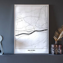 Lade das Bild in den Galerie-Viewer, Hall in Tirol Light Poster - Minimal - Vorschau neben Dekoartikeln vor dunkelgrauer Wand