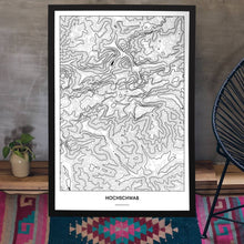 Lade das Bild in den Galerie-Viewer, Hochschwab Light Poster - Minimal - Vorschau aufgestellt auf Boden an grauer Wand angelehnt