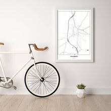 Lade das Bild in den Galerie-Viewer, Hollabrunn Light Poster - Minimal - Vorschau in einem hellen Zimmer mit Fahrrad an Wand angelehnt