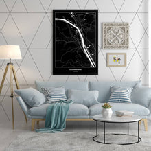 Lade das Bild in den Galerie-Viewer, Klosterneuburg Dark Poster - Minimal - Vorschau in einem hell eingerichtetem Wohnzimmer