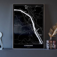Lade das Bild in den Galerie-Viewer, Klosterneuburg Dark Poster - Minimal - Vorschau neben Dekoartikeln vor dunkelgrauer Wand