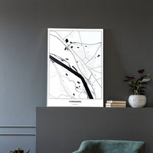 Lade das Bild in den Galerie-Viewer, Korneuburg Light Poster - Minimal - Vorschau in einem eleganten Zimmer mit Sessel und grauer Wand