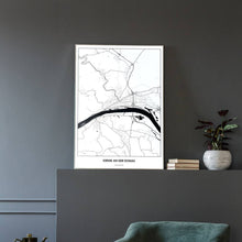 Lade das Bild in den Galerie-Viewer, Krems an der Donau Light Poster - Minimal - Vorschau in einem eleganten Zimmer mit Sessel und grauer Wand
