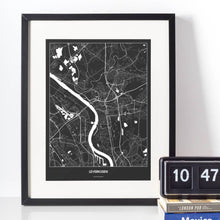 Lade das Bild in den Galerie-Viewer, Leverkusen Dark Poster - Minimal - Vorschau vor weißer Wand zusammen mit Dekoartikeln