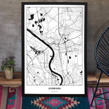 Lade das Bild in den Galerie-Viewer, Leverkusen Light Poster - Minimal - Vorschau aufgestellt auf Boden an grauer Wand angelehnt