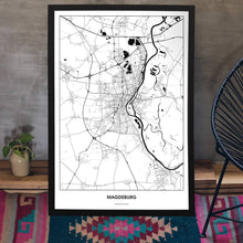 Lade das Bild in den Galerie-Viewer, Magdeburg Light Poster - Minimal - Vorschau aufgestellt auf Boden an grauer Wand angelehnt