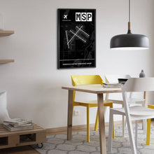 Lade das Bild in den Galerie-Viewer, Minneapolis-Saint Paul International Airport (Flughafen MSP / KMSP) Dark Poster - Minimal - Vorschau in einem modern eingerichtetem Esszimmer