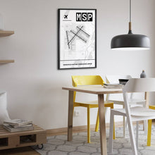 Lade das Bild in den Galerie-Viewer, Minneapolis-Saint Paul International Airport (Flughafen MSP / KMSP) Light Poster - Minimal - Vorschau in einem modern eingerichtetem Esszimmer