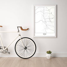 Lade das Bild in den Galerie-Viewer, Mödling Light Poster - Minimal - Vorschau in einem hellen Zimmer mit Fahrrad an Wand angelehnt