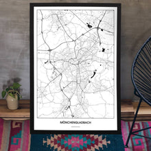 Lade das Bild in den Galerie-Viewer, Mönchengladbach Light Poster - Minimal - Vorschau aufgestellt auf Boden an grauer Wand angelehnt