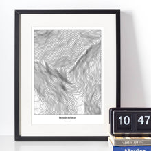 Lade das Bild in den Galerie-Viewer, Mount Everest Light Poster - Minimal - Vorschau vor weißer Wand zusammen mit Dekoartikeln