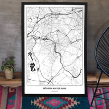 Lade das Bild in den Galerie-Viewer, Mülheim an der Ruhr Light Poster - Minimal - Vorschau aufgestellt auf Boden an grauer Wand angelehnt