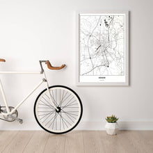 Lade das Bild in den Galerie-Viewer, Münster Light Poster - Minimal - Vorschau in einem hellen Zimmer mit Fahrrad an Wand angelehnt