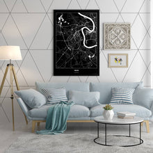 Lade das Bild in den Galerie-Viewer, Neuss Dark Poster - Minimal - Vorschau in einem hell eingerichtetem Wohnzimmer