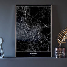 Lade das Bild in den Galerie-Viewer, Nürnberg Dark Poster - Minimal - Vorschau neben Dekoartikeln vor dunkelgrauer Wand