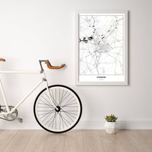 Lade das Bild in den Galerie-Viewer, Paderborn Light Poster - Minimal - Vorschau in einem hellen Zimmer mit Fahrrad an Wand angelehnt