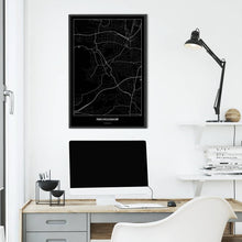 Lade das Bild in den Galerie-Viewer, Perchtoldsdorf Dark Poster - Minimal - Vorschau über Schreibtisch vor einer weißen Wand