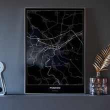 Lade das Bild in den Galerie-Viewer, Pforzheim Dark Poster - Minimal - Vorschau neben Dekoartikeln vor dunkelgrauer Wand